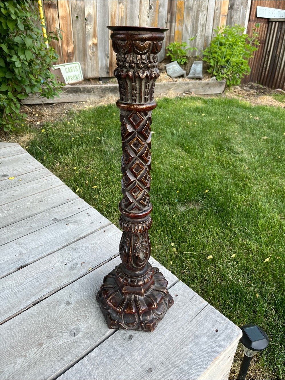 Carved Brown Decorative Wood Candle Stand - Classic Accent